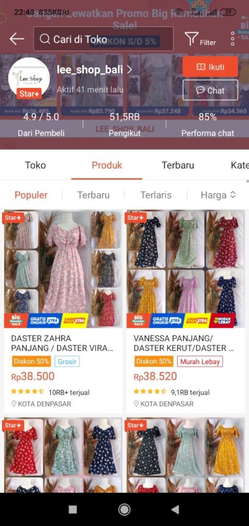 rekomendasi toko daster murah di shopee