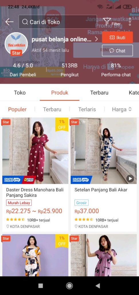 grosir daster shopee