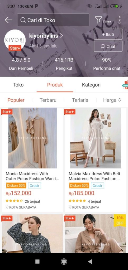 nama toko baju gamis di shopee