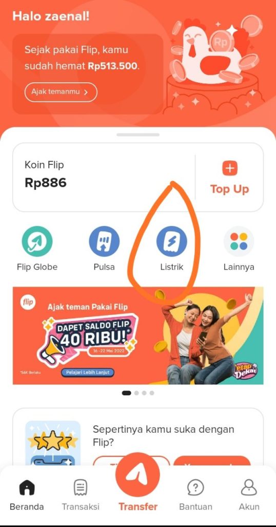 cara beli token listrik di flip