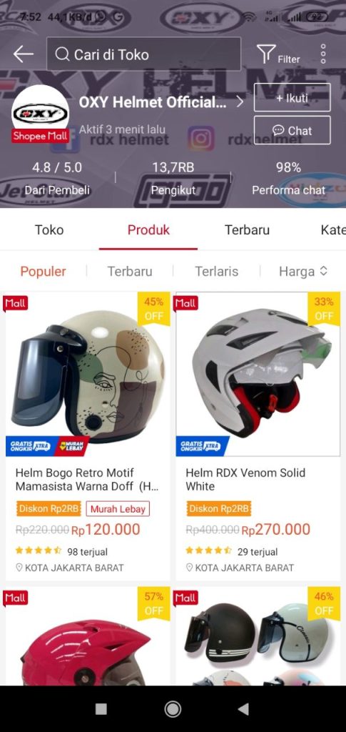 rekomendasi toko helm di shopee