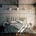 Desain kamar tidur industrial dengan meja kerja